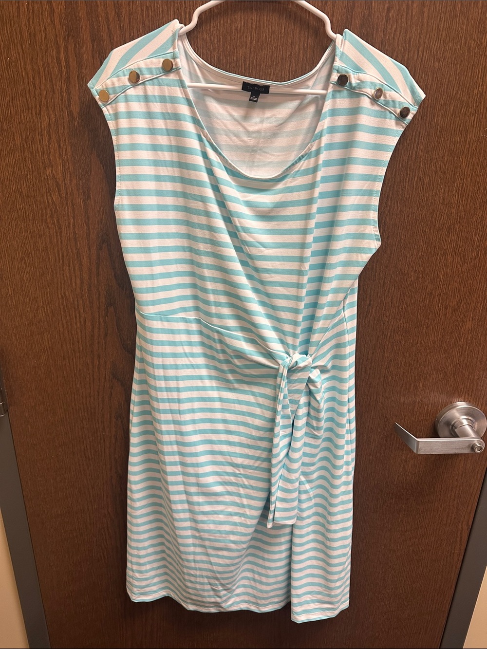 Talbots Baby Blue and White Striped Midi Dress with Tie Waist